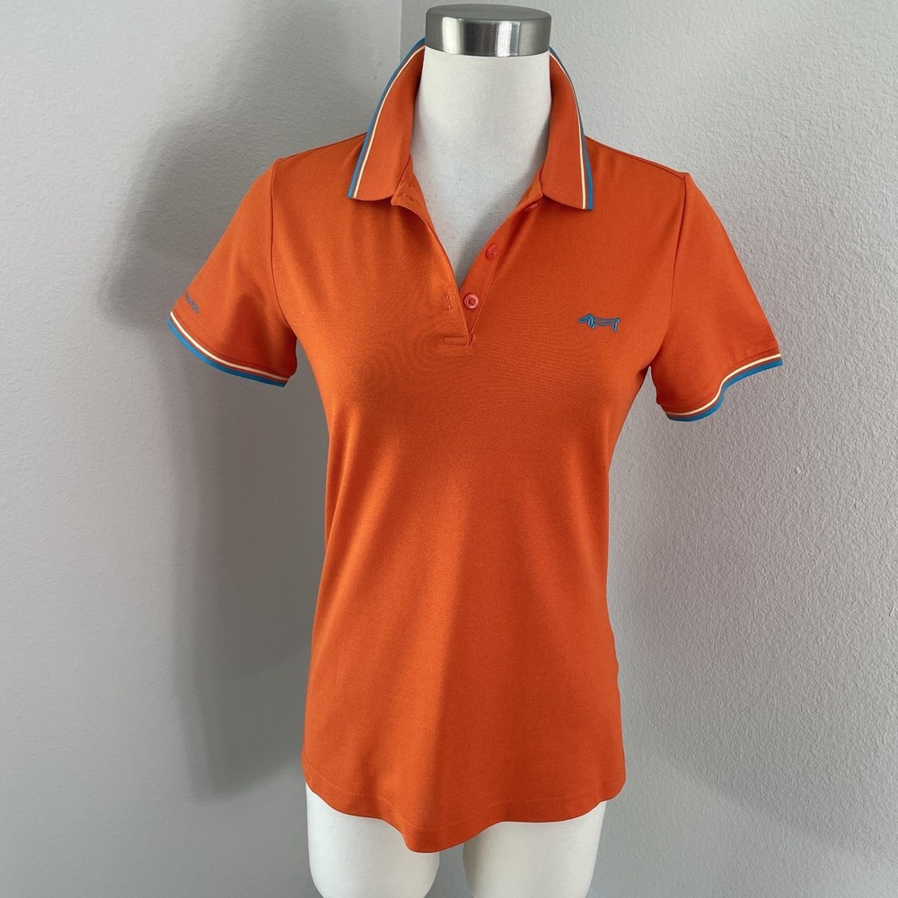 Louis Castel Polo Shirt Womens Small Orange Short‎ Sleeve Stretch Golf Top